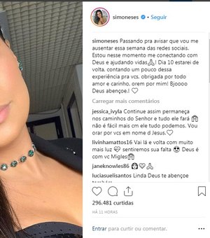 Cantora anuncia pausa nas redes sociais e pede oração aos fãs