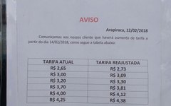 Quadro de tarifas de ônibus em Arapiraca