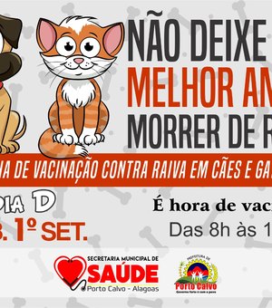 Porto Calvo prepara mutirão de vacinação contra a raiva neste sábado