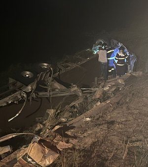 Motorista de caminhão perde o controle da direção e tomba na Serra das Pias