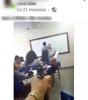 Aluno entra armado em escola e posta foto apontando pistola para professor