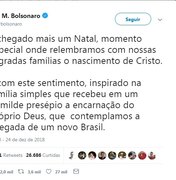 Bolsonaro diz que vai 'restaurar o sentimento familiar' em mensagem de Natal