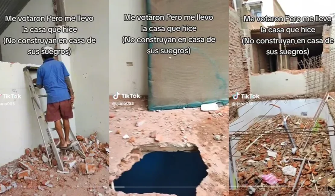 Homem destrói casa que construiu para os sogros após separação, e vídeo viraliza