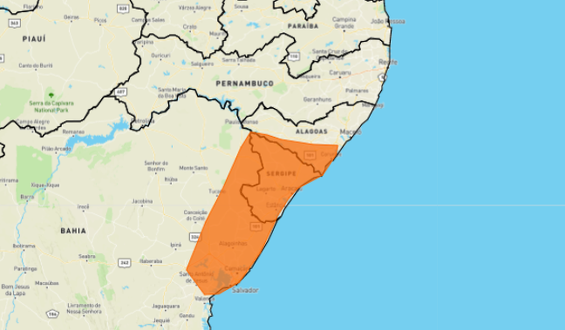 Perigo: Instituto de Meteorologia atualiza grau de severidade das chuvas que já atingem Alagoas