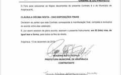 Contrato celebrado e assinado pelo prefeito de Arapiraca, Rogério Teófilo