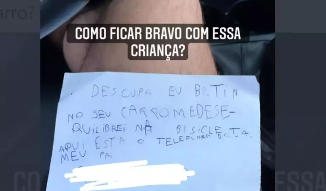 Pedido de desculpas de menino que riscou carro após cair de bicicleta viraliza