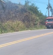 Bombeiros apagam incêndio perto da rodovia em Maragogi