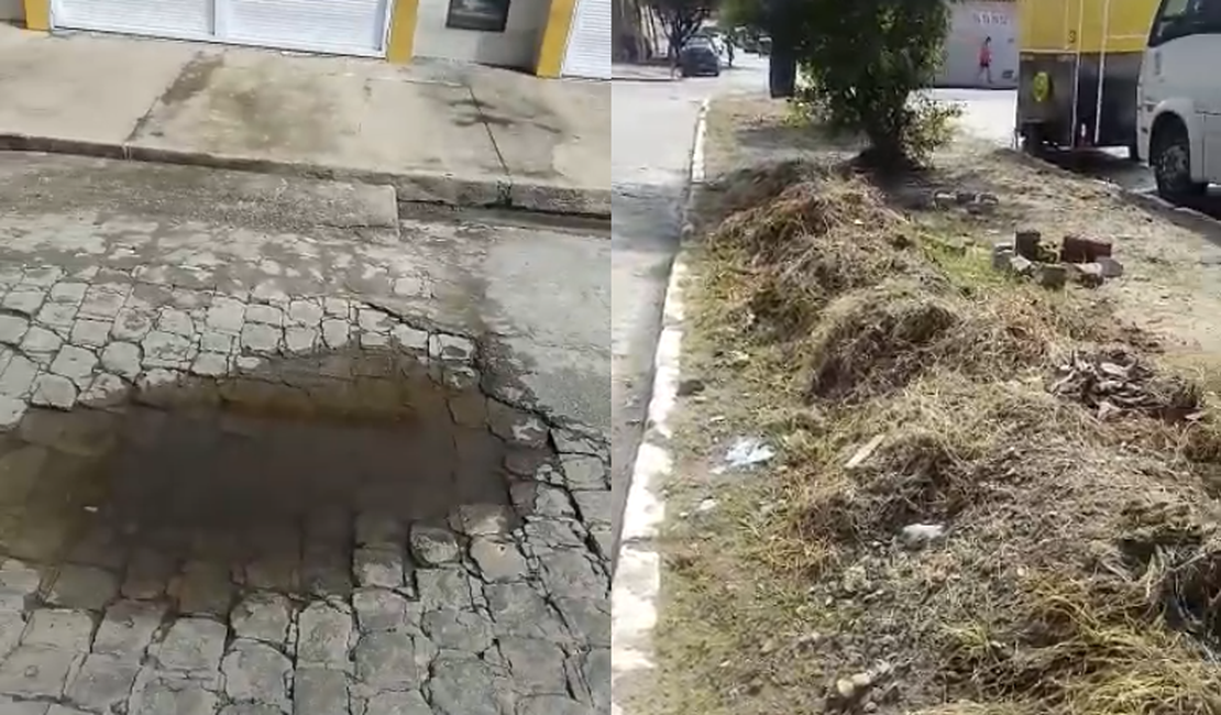 [Vídeo] Lixo acumulado e buraco no asfalto geram reclamações no Poço