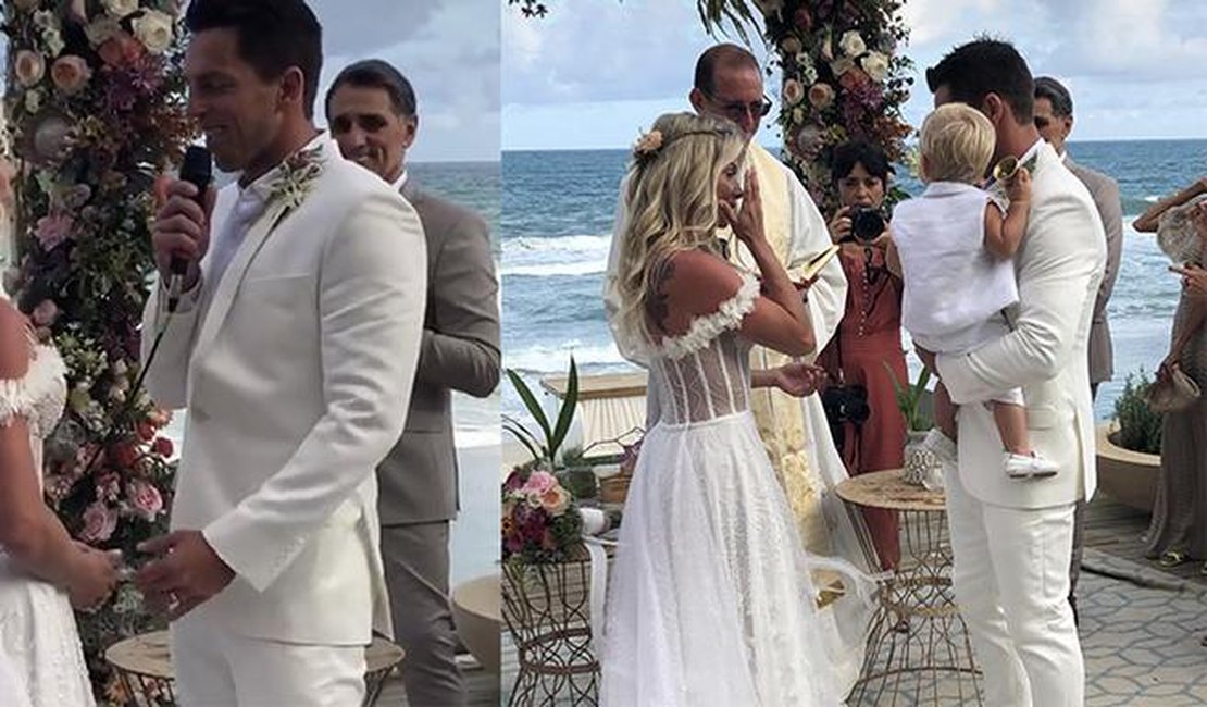 Karina Bacchi se casa com Amaury Nunes em praia de Alagoas