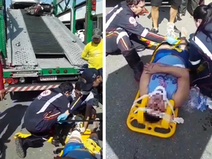 Motociclista se distrai e colide com caminhão cegonha em Arapiraca