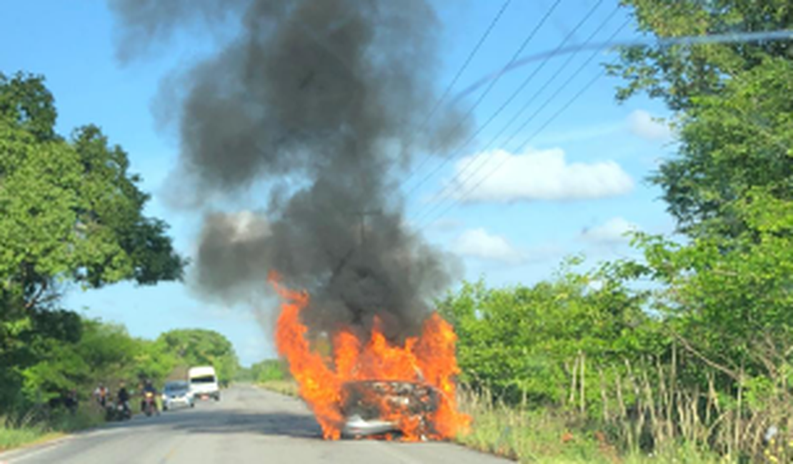 Carro em chamas é encontrado em rodovia nas proximidades de Penedo