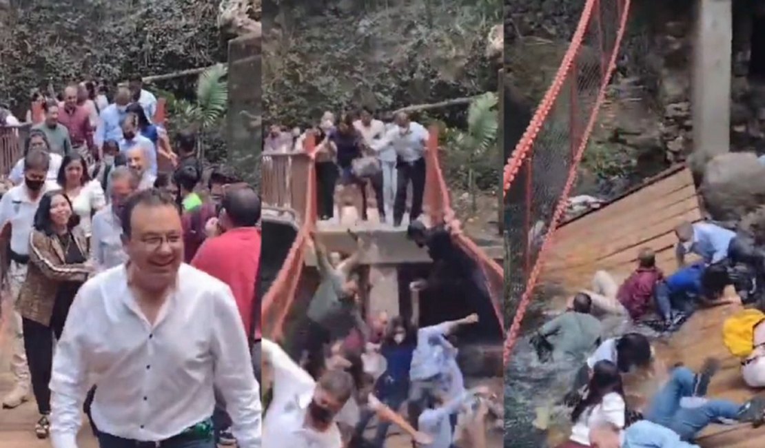 Ponte cai durante cerimônia com prefeito na cidade de Cuernavaca, no México
