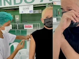 Xuxa chora ao ser vacinada contra a covid-19: 'Mistura de muita coisa'