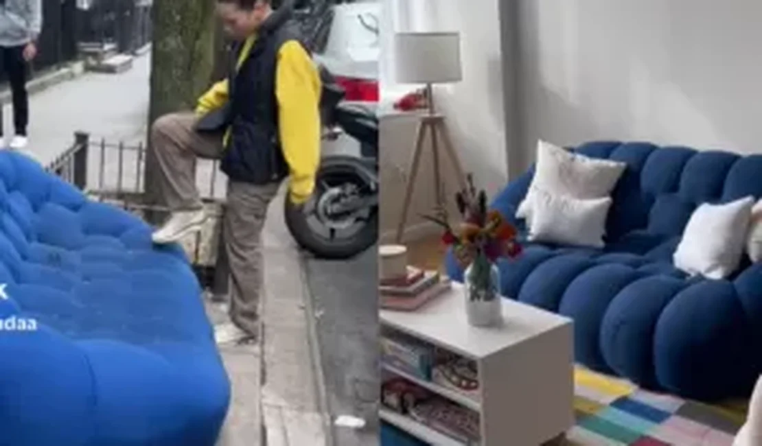 Jovem encontra sofá de R$ 40 mil na rua, leva para casa e vídeo viraliza