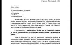 ASA envia documentação solicitando arbitragem FIFA