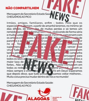 Fake: secretário da Saúde de Alagoas não emitiu mensagem sobre pico da Covid-19