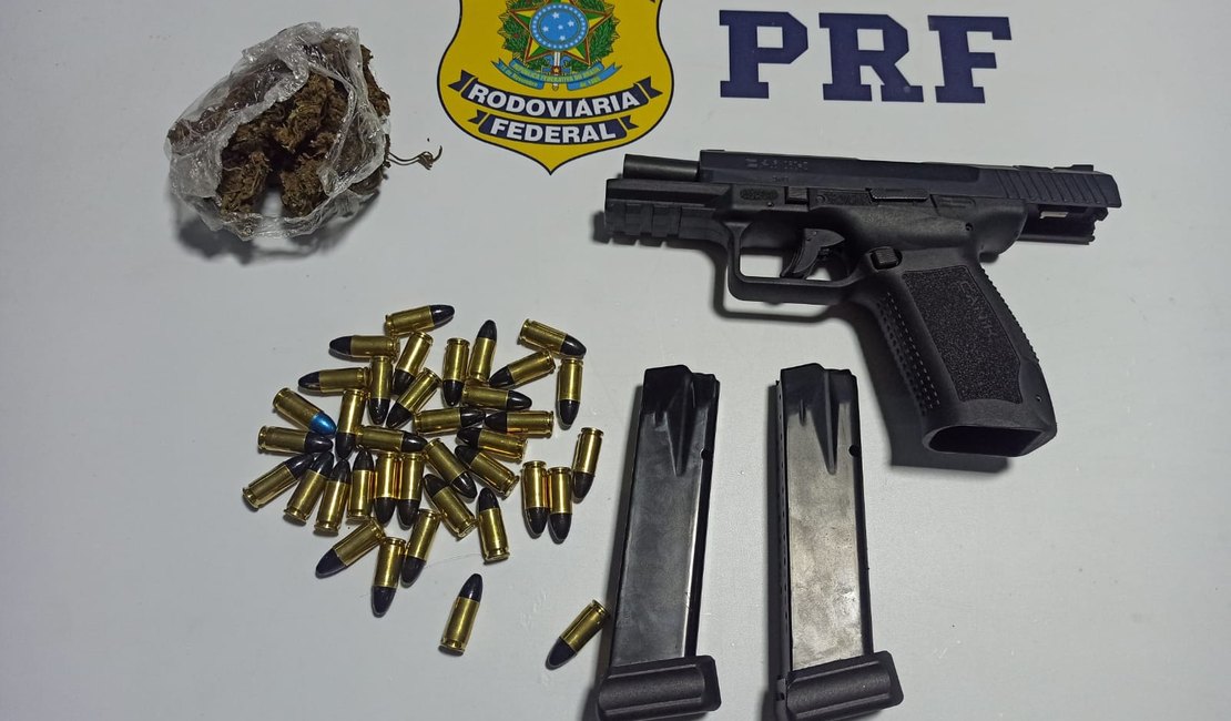 Homem é preso pela PRF por porte ilegal de arma e porte de droga para consumo em Rio Largo