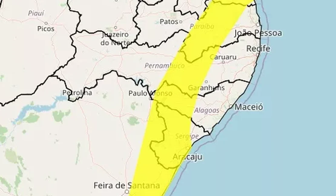 Inmet alerta perigo de chuvas e ventos fortes para 33 cidades alagoanas