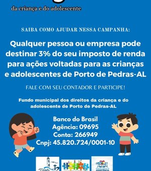 Porto de Pedras lança campanha para arrecadar doação do IR para fundo da criança