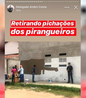 Polícia obriga bandidos a pintar muro onde haviam pichado ameaças em Fortaleza