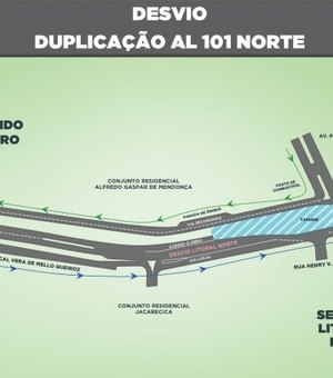 Avanço das obras de duplicação da AL-101 Norte desvia trânsito em Jacarecica