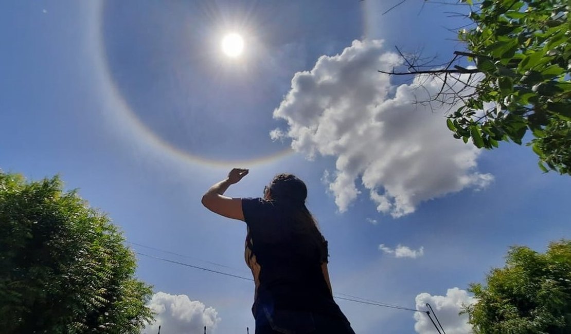 Halo solar no céu do Ceará chama atenção de moradores: 'Um arco-íris ao redor do sol'