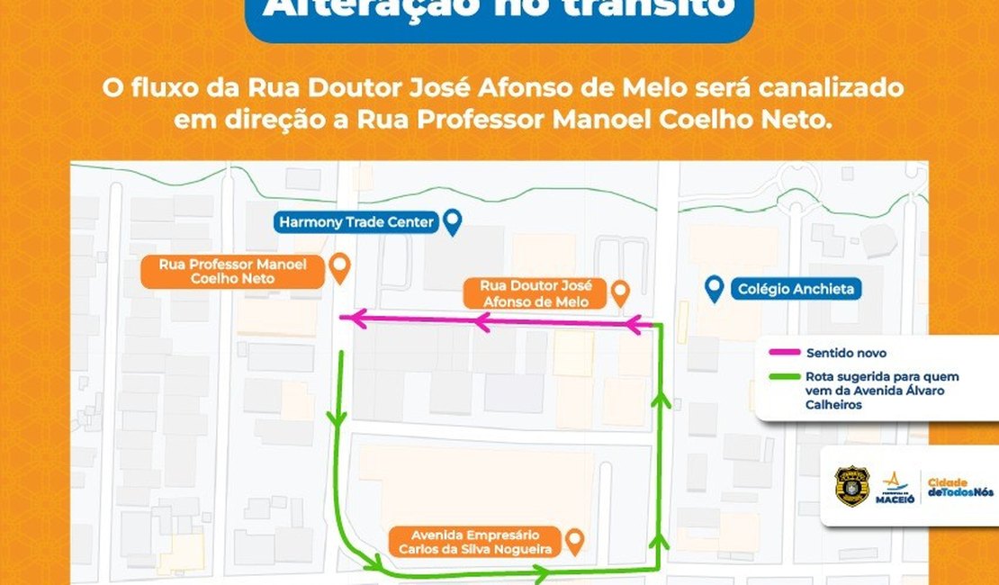 Rua Doutor José Afonso de Melo, na Jatiúca, terá alteração no sentido a partir de sábado (17)
