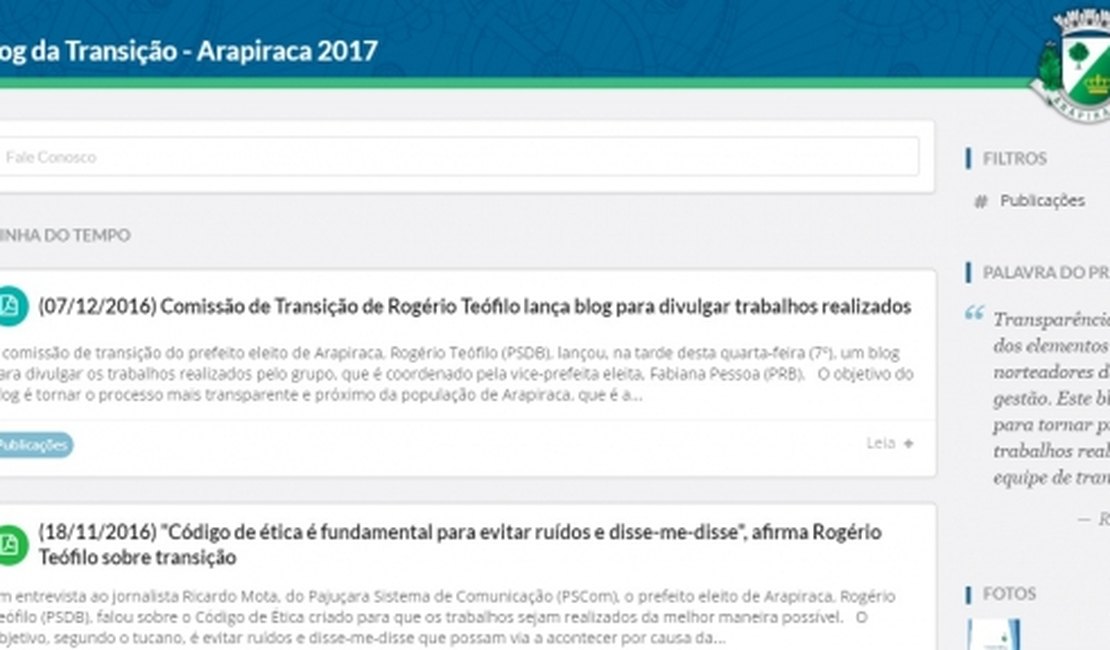 Comissão de Transição de Rogério Teófilo lança blog para divulgar trabalhos