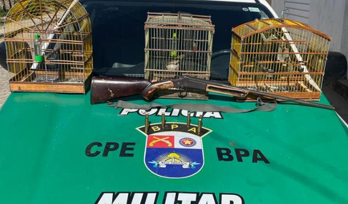 Polícia Ambiental apreende seis armas, um simulacro e resgata cinco aves silvestres