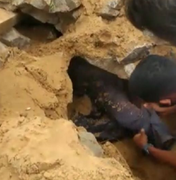 [Vídeo] Pedreiro fica soterrado após a parede de uma casa cair sobre ele