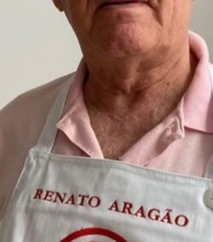 Fora da Globo, Renato Aragão posa com avental do MasterChef para cozinhar