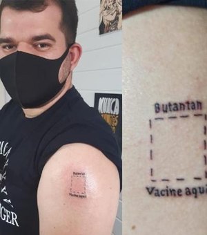 Estudante faz tatuagem para vacinação: 'Butantan, vacine aqui'