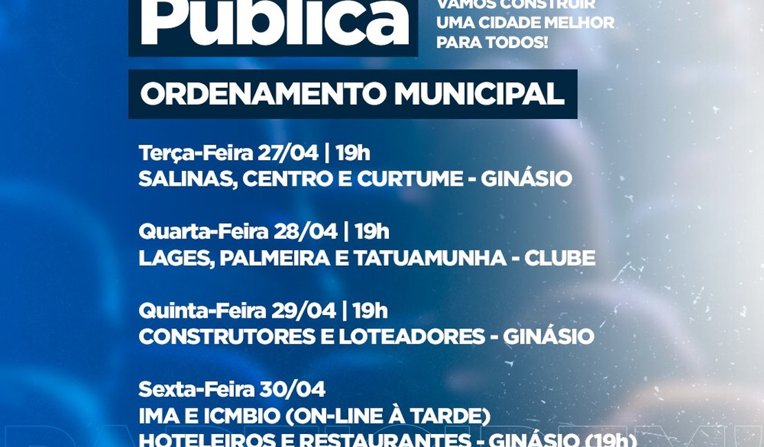 Prefeitura de Porto de Pedras convida população para audiências públicas