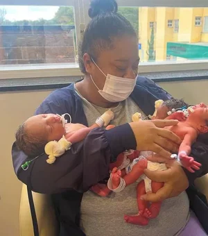 Mulher dá à luz trigêmeos 10 meses após ser mãe de gêmeos em SC