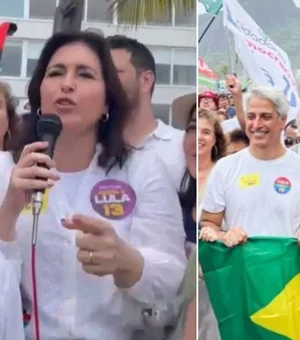 Simone Tebet pede votos para Lula em ato em Ipanema no Rio de Janeiro