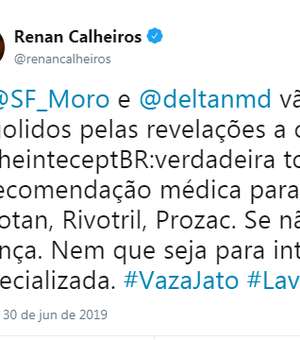 Renan Calheiros recomenda Lexotan, Rivotril e Prozac para Moro e Deltan 