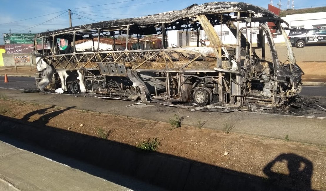 [Vídeo] Ônibus interestadual incendeia na BR-101 em Junqueiro