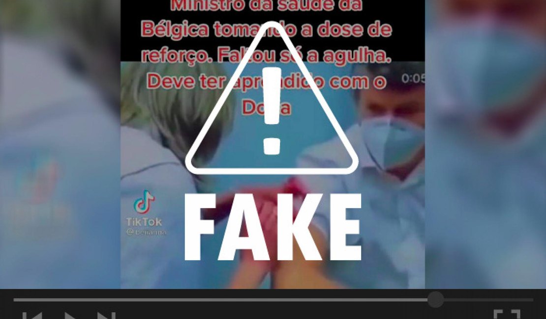 É falso que Ministro da Saúde da Bélgica tenha fingido tomar a vacina contra Covid-19