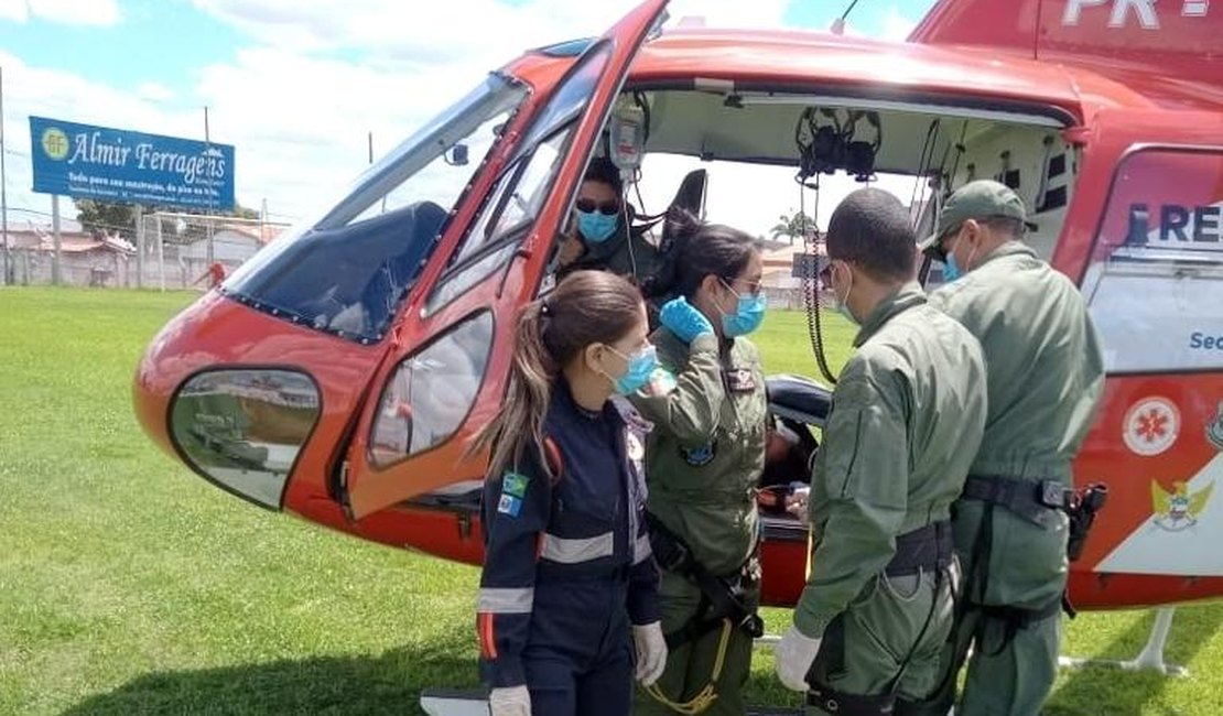 Helicóptero do SAMU é usado na transferência de paciente com AVC em Delmiro Gouveia