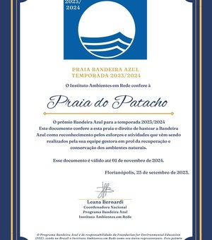 Porto de Pedras ganha renovação de selo internacional por praia do Patacho