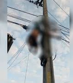 Homem morre eletrocutado e fica pendurado em poste ao tentar furtar fios da rede elétrica 
