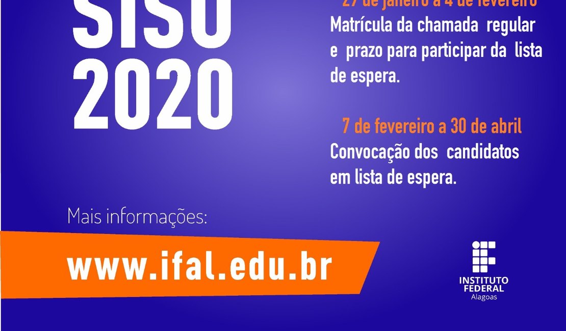 Confira lista de aprovados para cursos superiores do Ifal e cronograma de matrículas