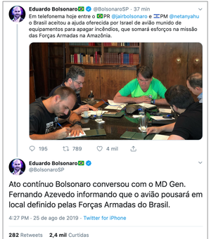 Eduardo Bolsonaro diz que Brasil aceitou ajuda de Israel contra incêndios