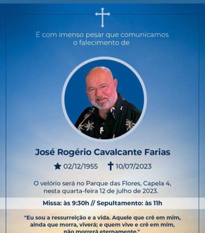 Rogério Farias será velado e sepultado em Maceió