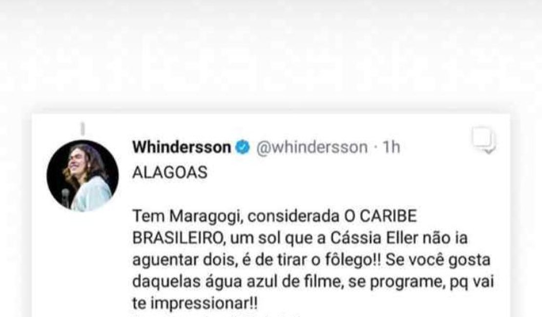 Whindersson Nunes destaca Maragogi como destino turístico do Nordeste