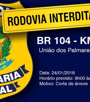 PRF interdita o KM 28 da BR-104 em União dos Palmares