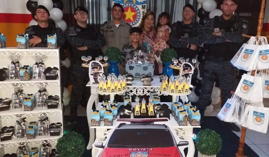 Filho de oficial da PM realiza um sonho e comemora o aniversário de 10 anos com o tema da Polícia Militar 