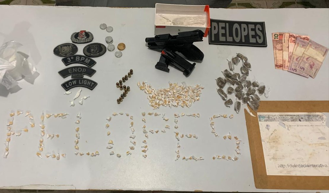 Jovem é preso com 230 pedras de crack e uma pistola em Arapiraca