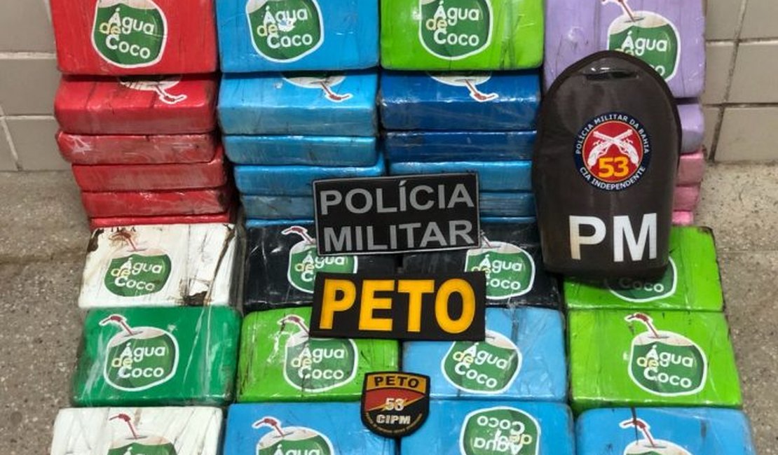PM da Bahia apreende 36 kg de cocaína; droga estava embalada em plásticos para água de coco  