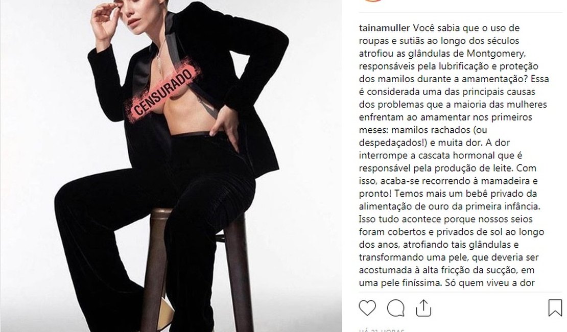 Foto de atriz com topless é excluída pelo Instagram e gera campanha entre famosas